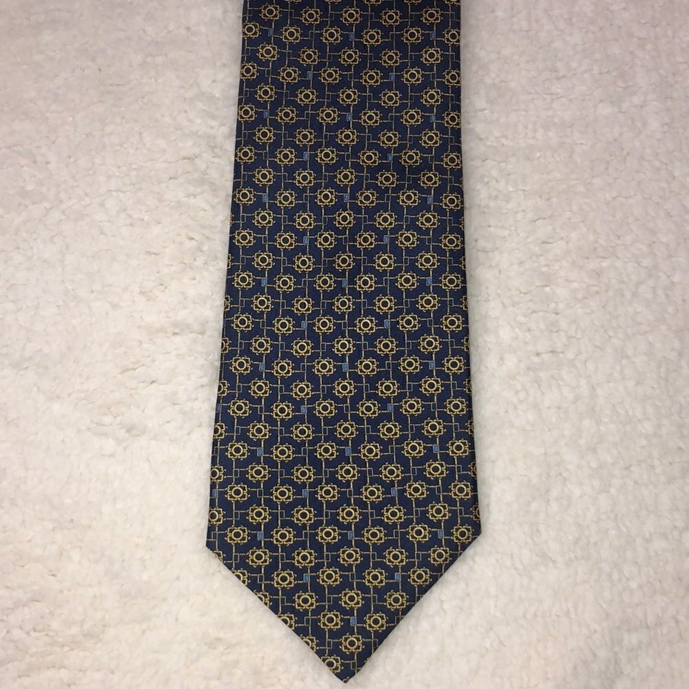RICHEL Navy Gold Blue 100% Silk Designer Tie